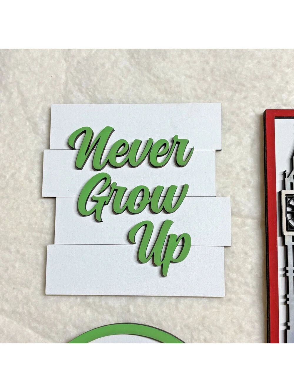 lot of 6 Pcs Peter Pan Tiered Tray Decor Set Wooden Signs - hand painted OOAK